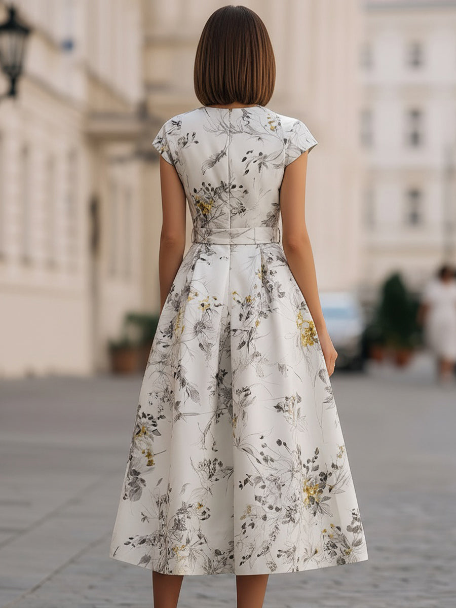 Floral Tie Waist Midi Dress