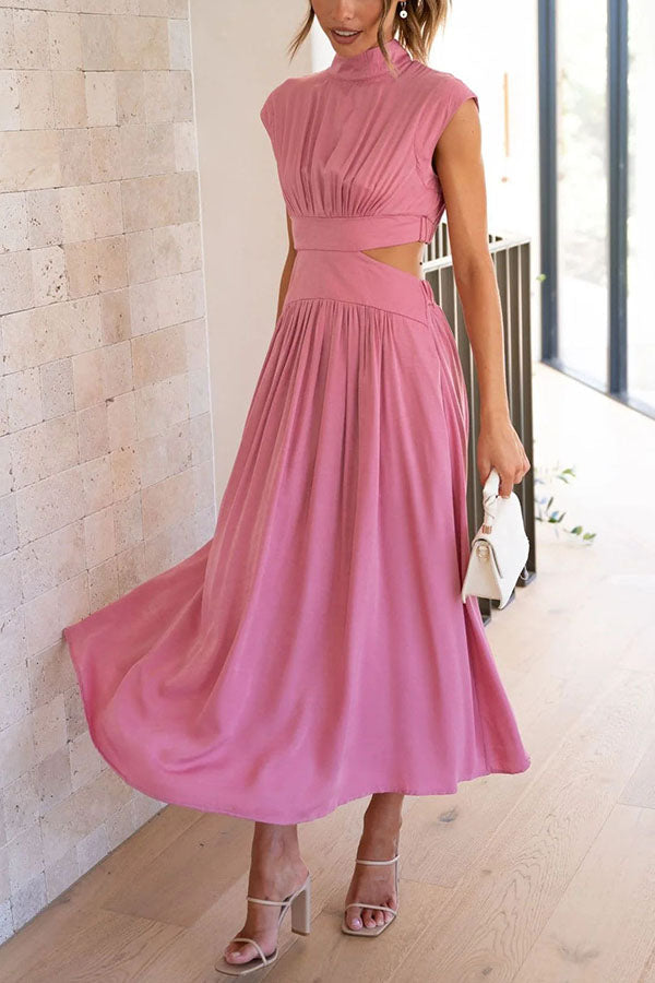 Light of My Life Cutout Waist Pocketed Vacation Midi Dress