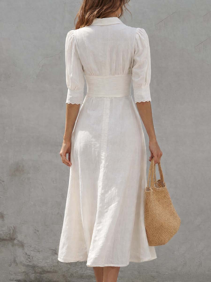 Vintage Lace-trimmed Cotton And Linen Midi Dress