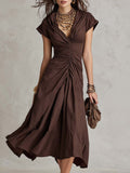 Vintage Boho Ruched Cotton Knit Midi Dress