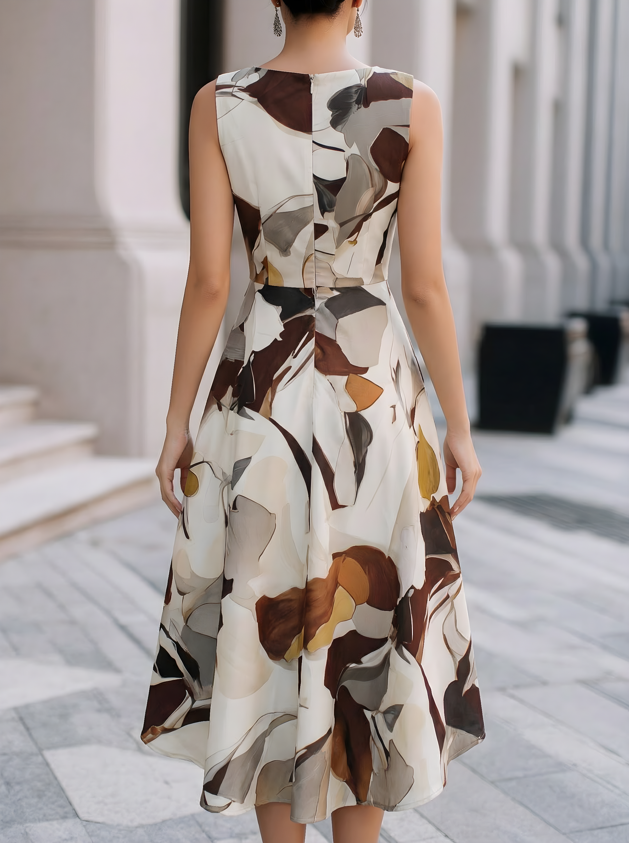 Abstract Floral Sleeveless Fit & Flare Midi Dress