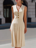 Sleeveless V-neckline Pleated Midi Dress