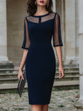 Mesh Panel Tailored Midi Dress