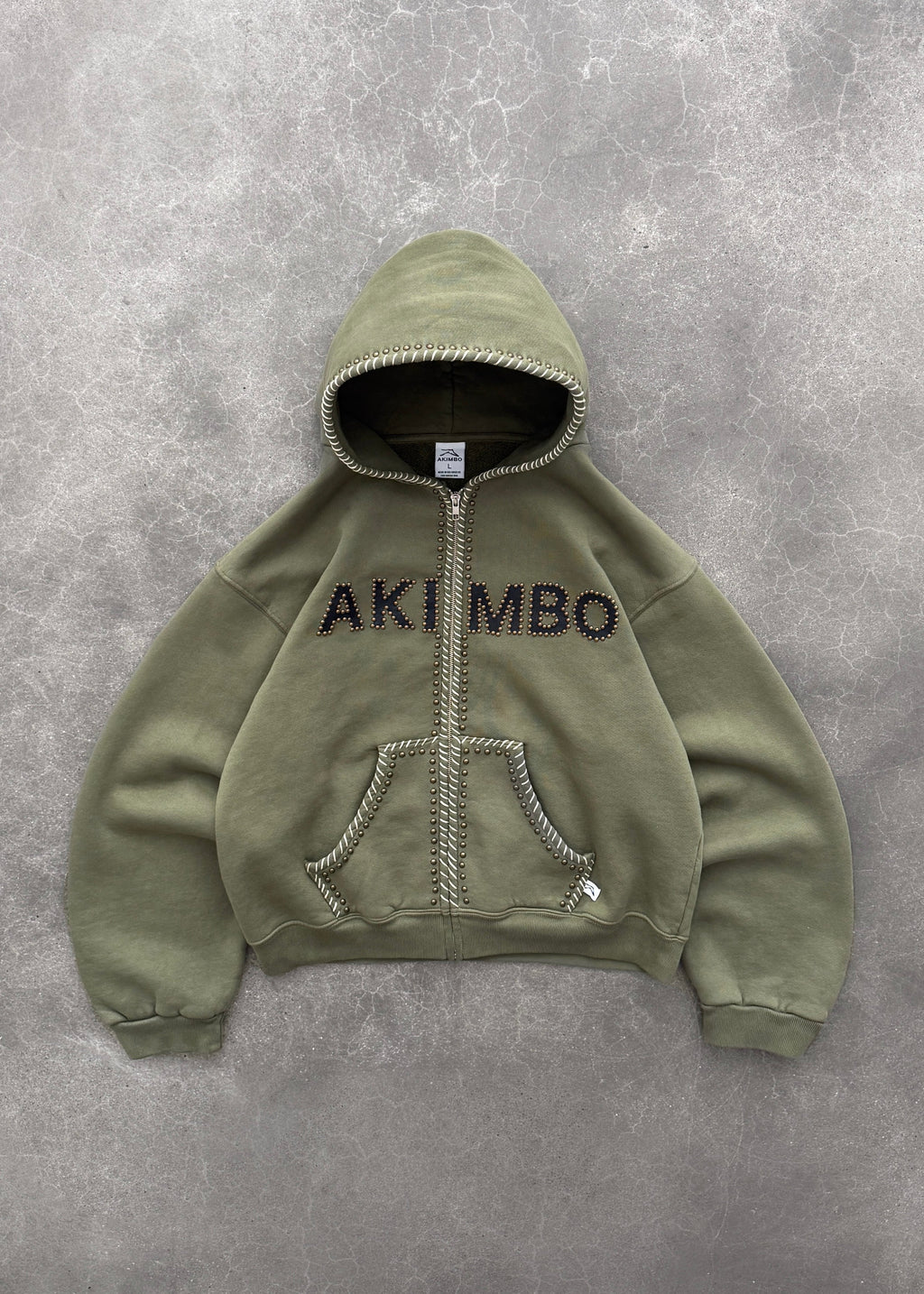 STUDDED TRAINING ZIP-UP HOODIE - OD GREEN