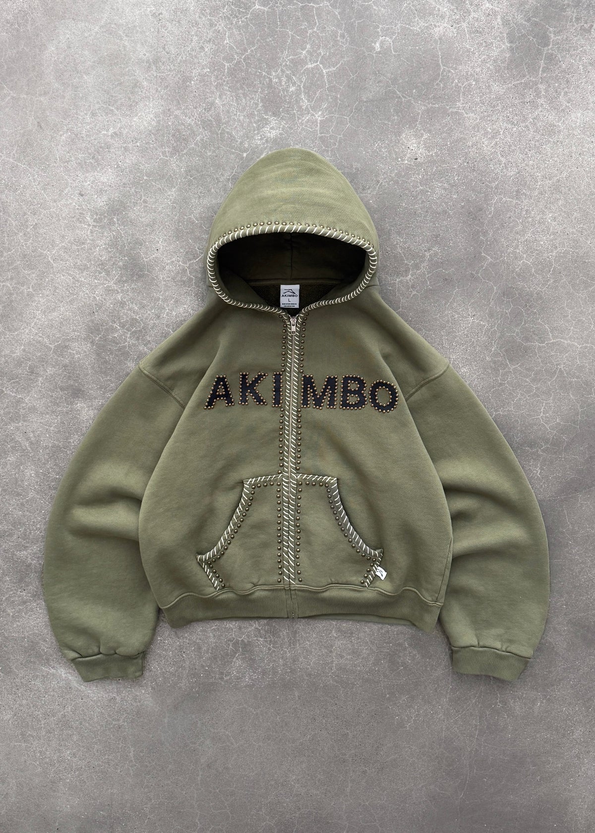 STUDDED TRAINING ZIP-UP HOODIE - OD GREEN