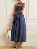 Classic Pleated Halter Backless Midi Dress
