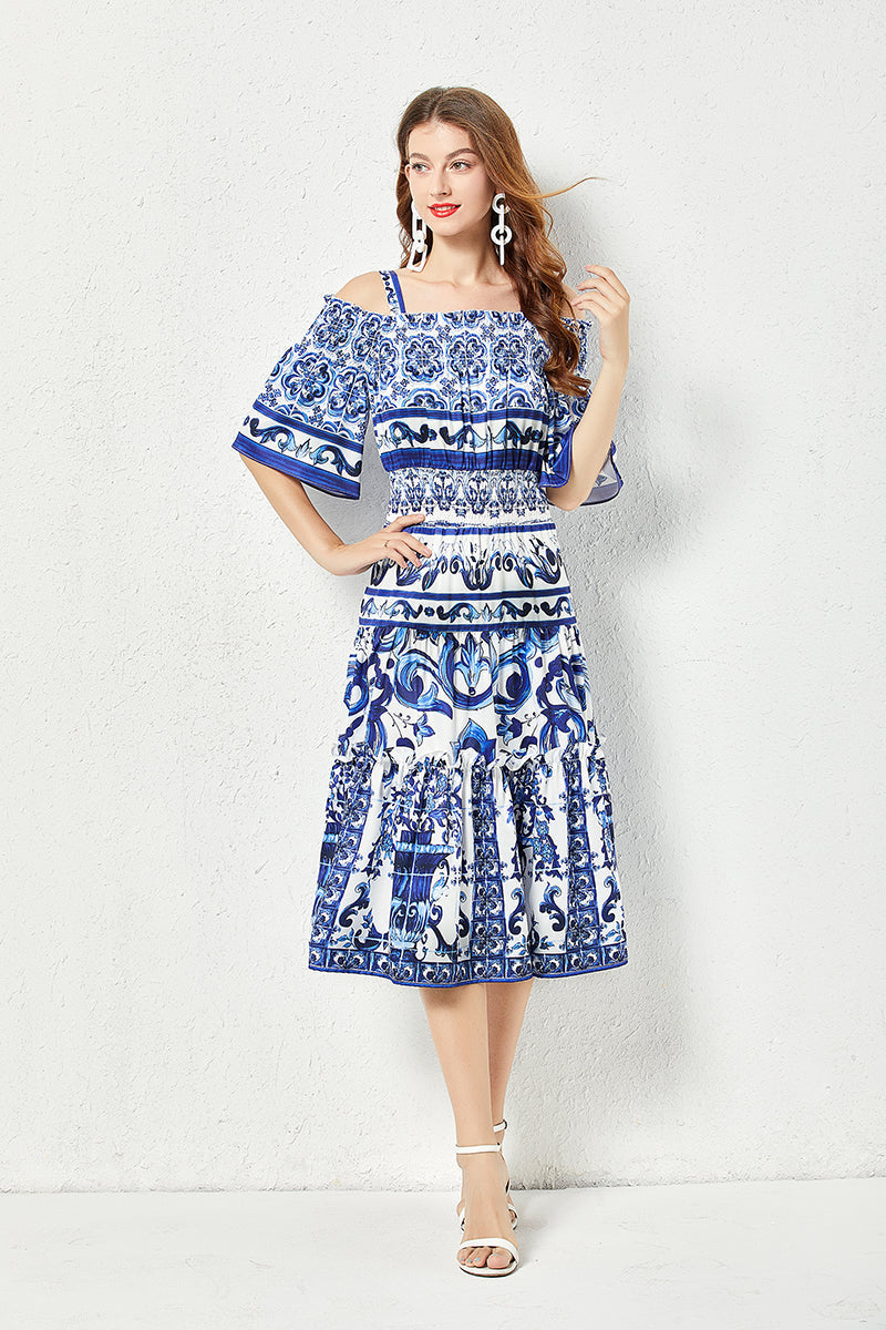 Printed A Line Midi Dress