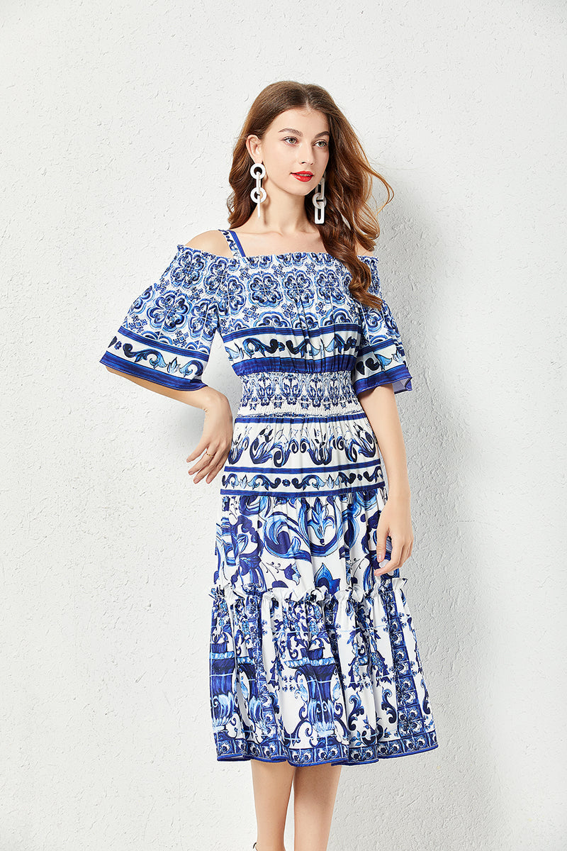 Printed A Line Midi Dress