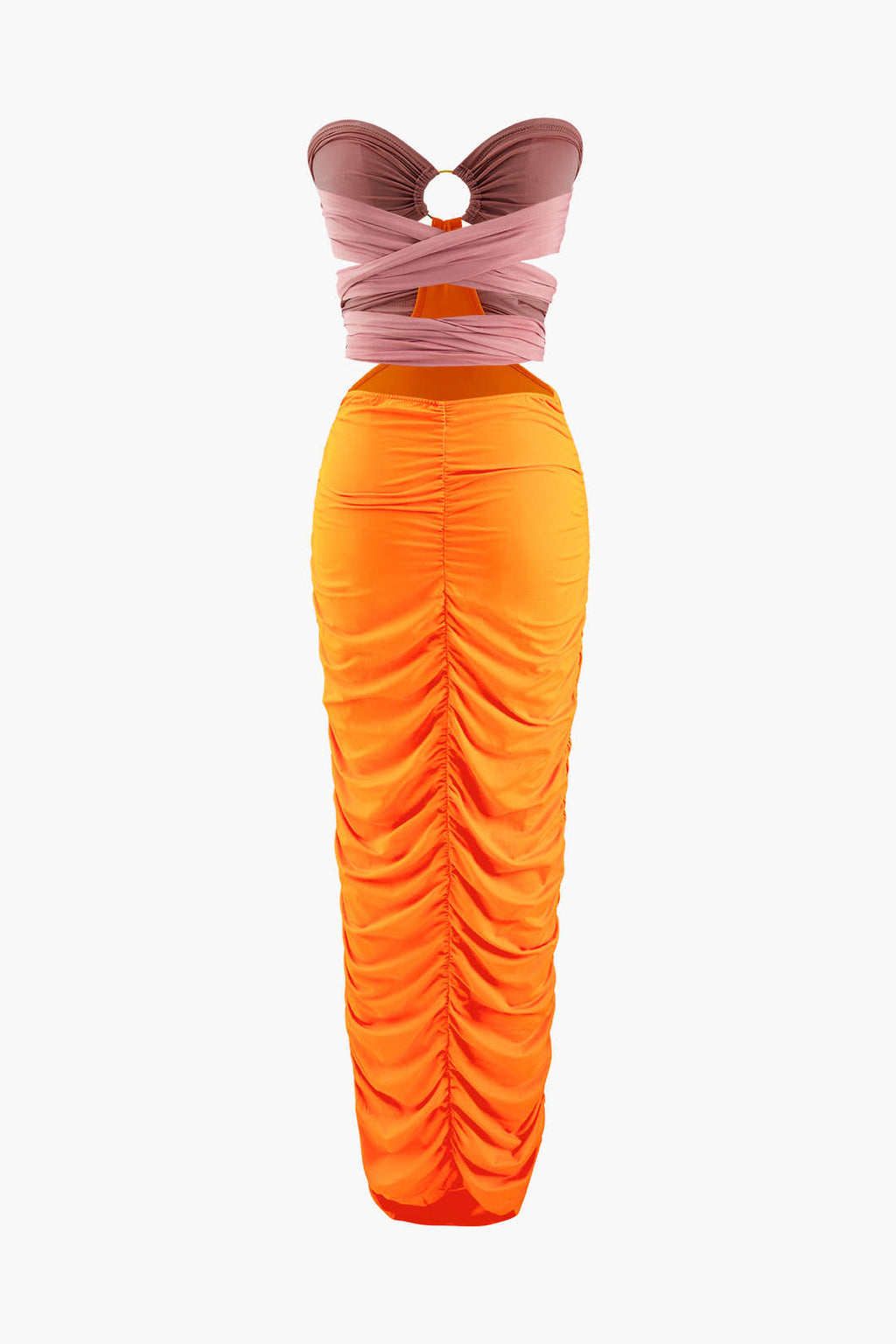 Contrast Tie Wrap Strapless Midi Dress