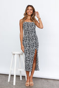 Holiday Slip Slit Print Midi Dress