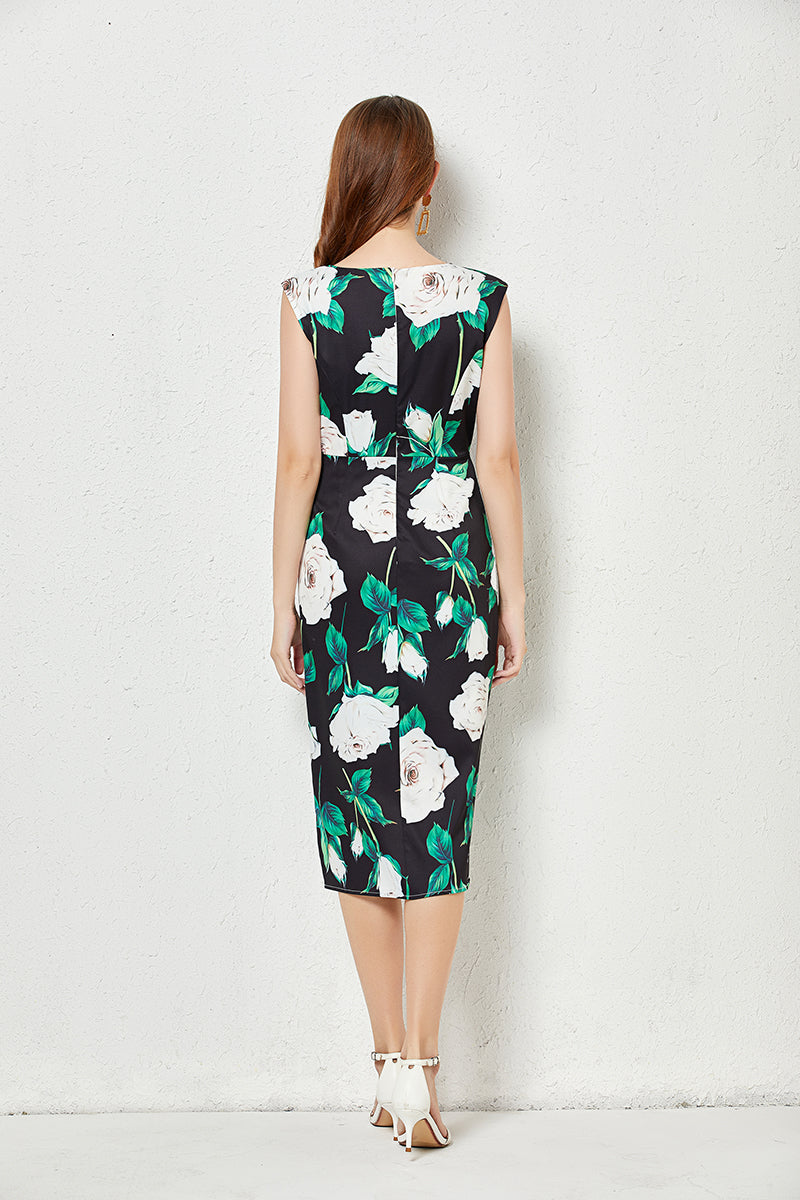 Vacation Crew Neck Floral A Line Midi Dress
