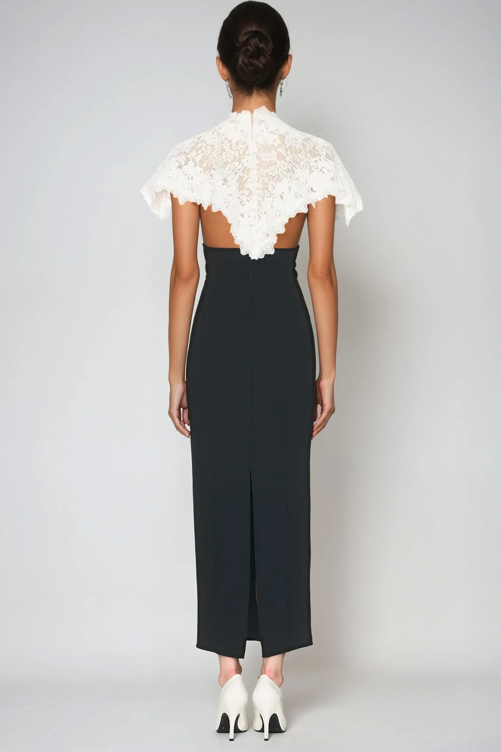 Domnica Lace Shawl Embroidered Split Midi Dress
