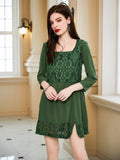 One Neck Long Sleeved Dress Lace Midi Dress