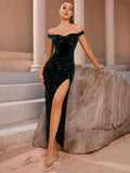 Party Dress off Shoulder Elegant Midi Dress Stretch Sheath Slim Fit