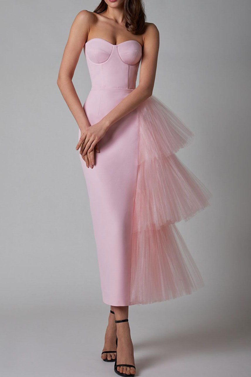 Niche French Bodycon Strapless Evening Maxi Dress