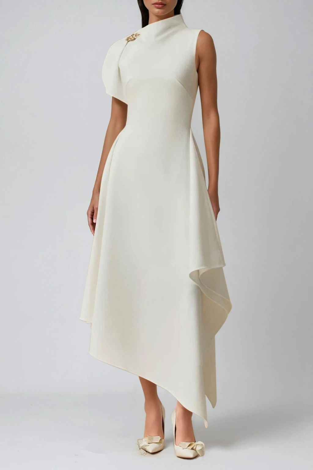 Dorthy Asymmetric Ruffle Midi Dress