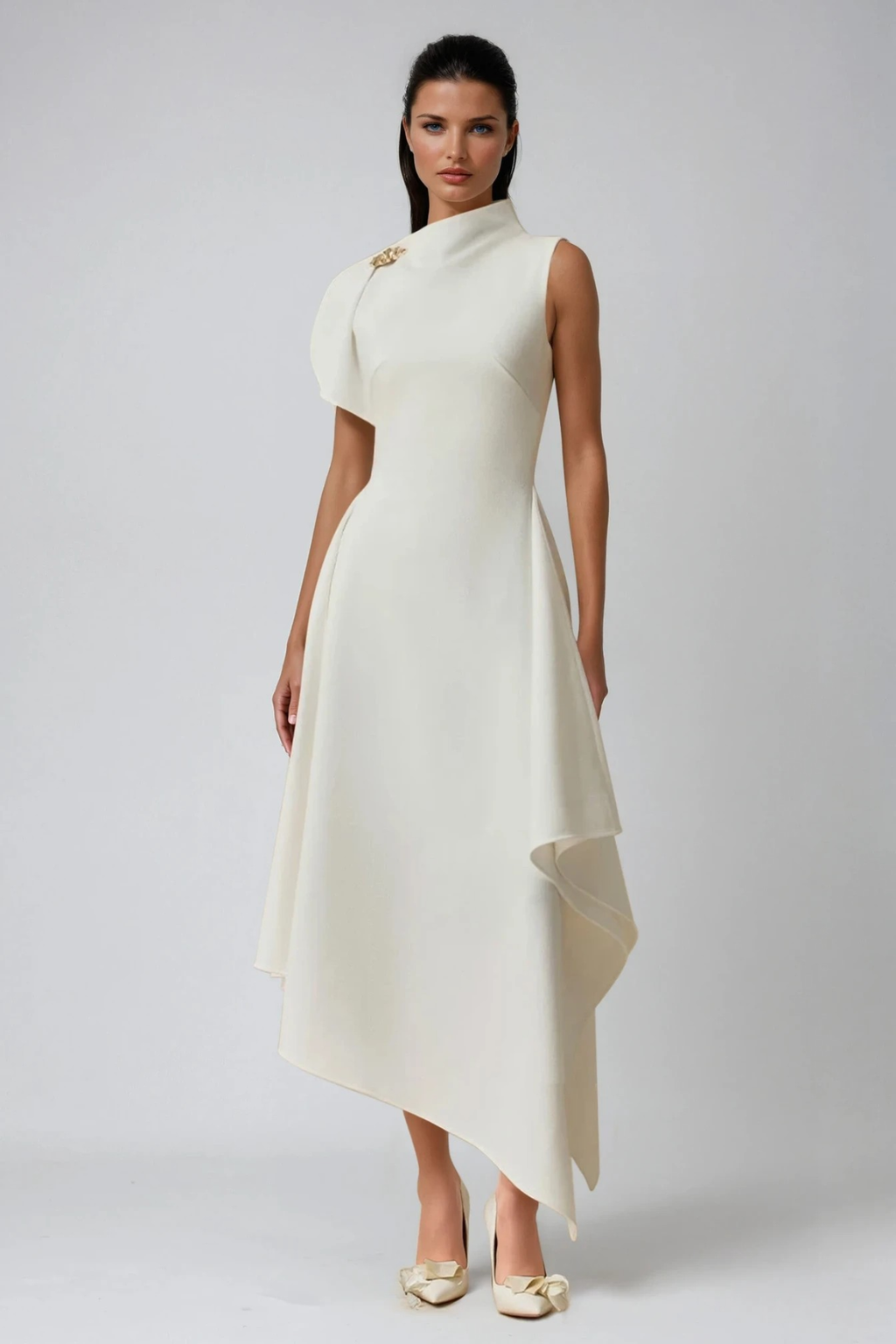 Dorthy Asymmetric Ruffle Midi Dress