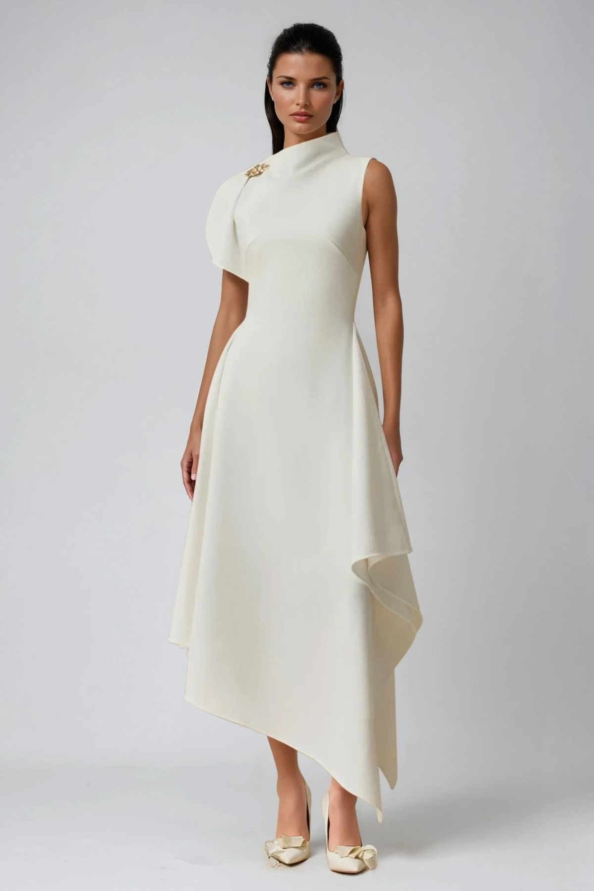 Dorthy Asymmetric Ruffle Midi Dress