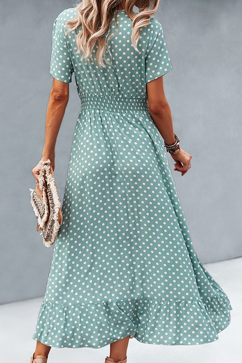 Fashion Street Polka Dot Patchwork V Neck Irregular Dresses