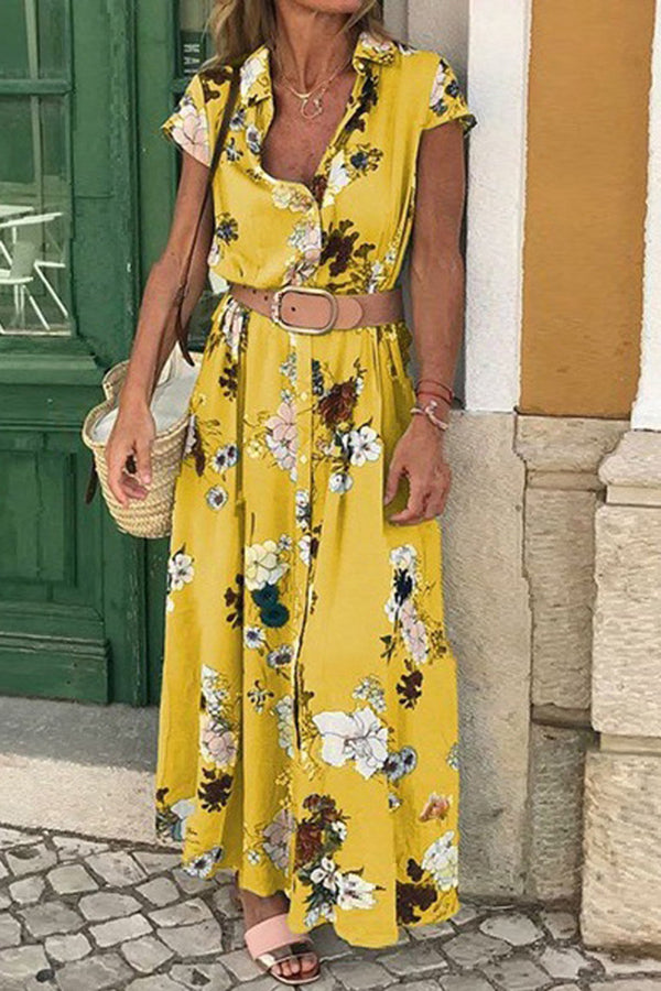 Foxy Lady Floral Shirt Midi Dress (belt Included)