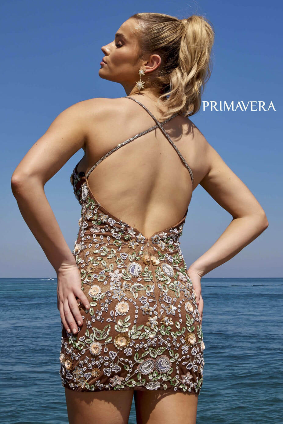 1938 - Primavera - V-Neck Short Dress with Floral Sequins