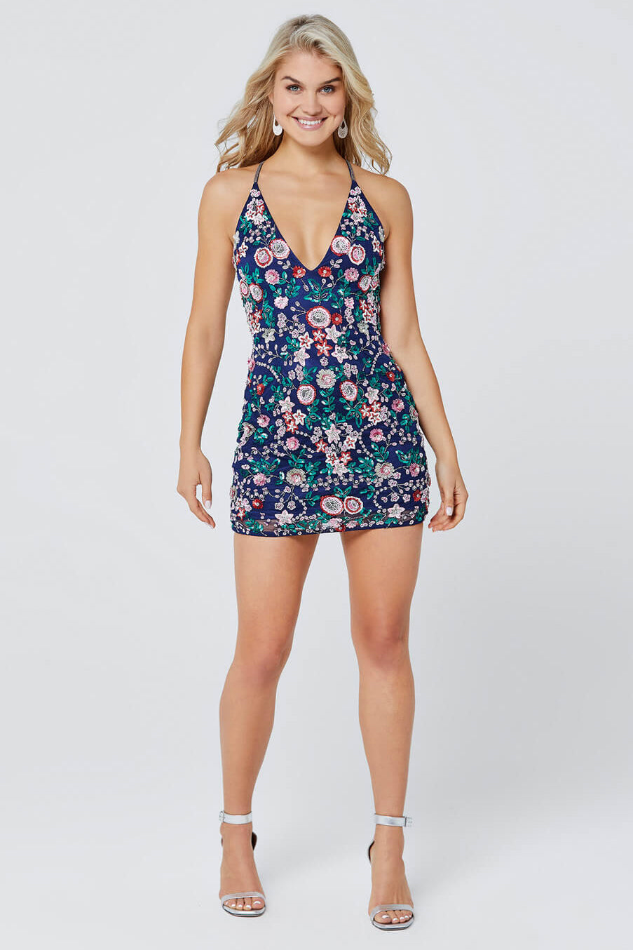 1938 - Primavera - V-Neck Short Dress with Floral Sequins