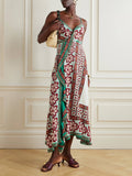 Classic Turn Around Wrap-Effect Printed Satin Midi Dress