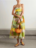 Unique Animal Print Tie Back Pleated Midi Dress