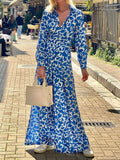 Fashion Print Lapel Waist Midi Dress