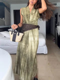 Exquisite Abstract Tie-Dye Print Linen Sleeveless Vacation Midi Dress