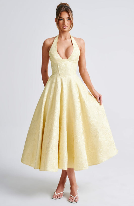Halter Neck Satin Midi Dress | A-Line Silhouette