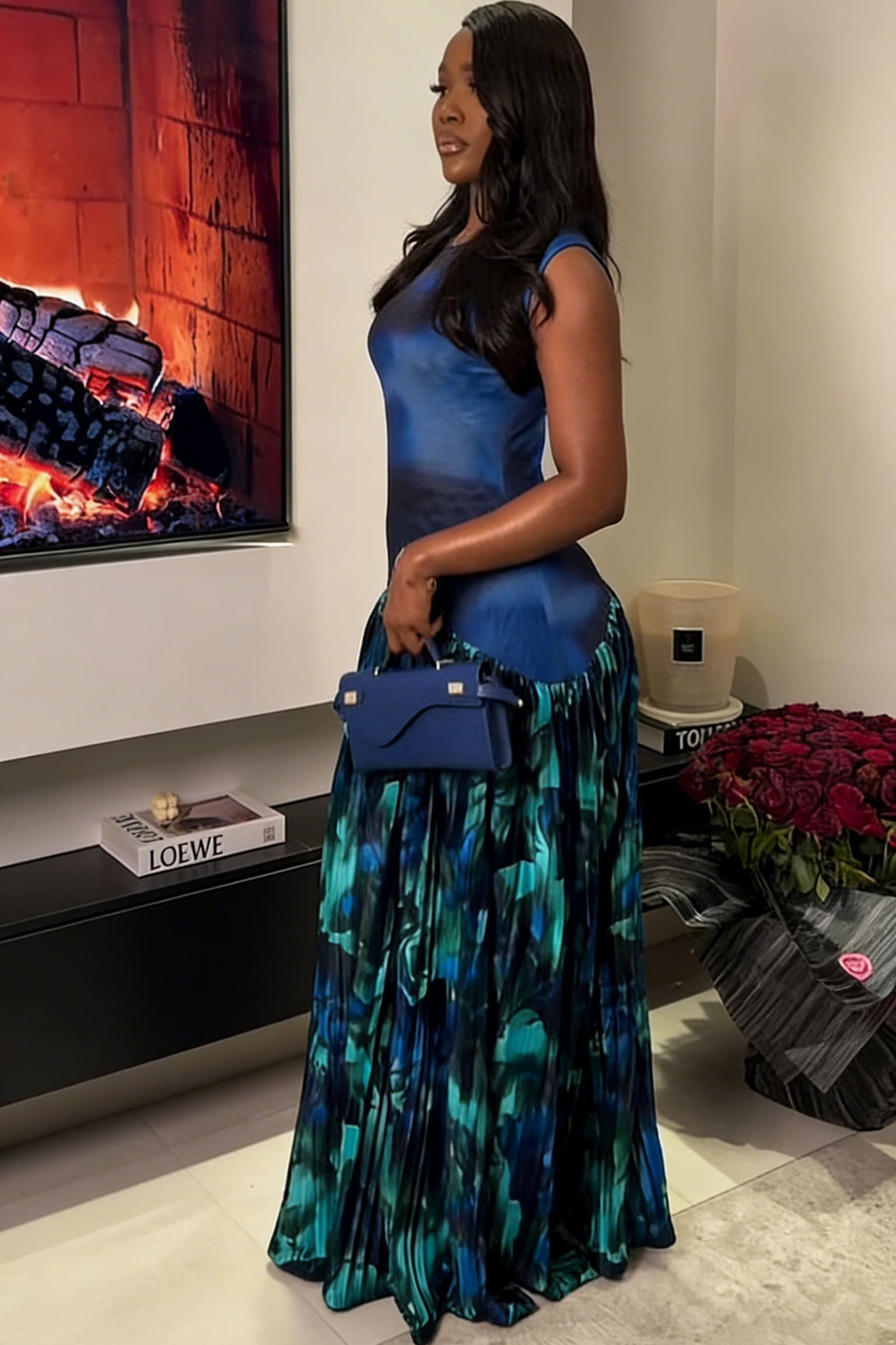 Blue Ombre Pleated Maxi Dress