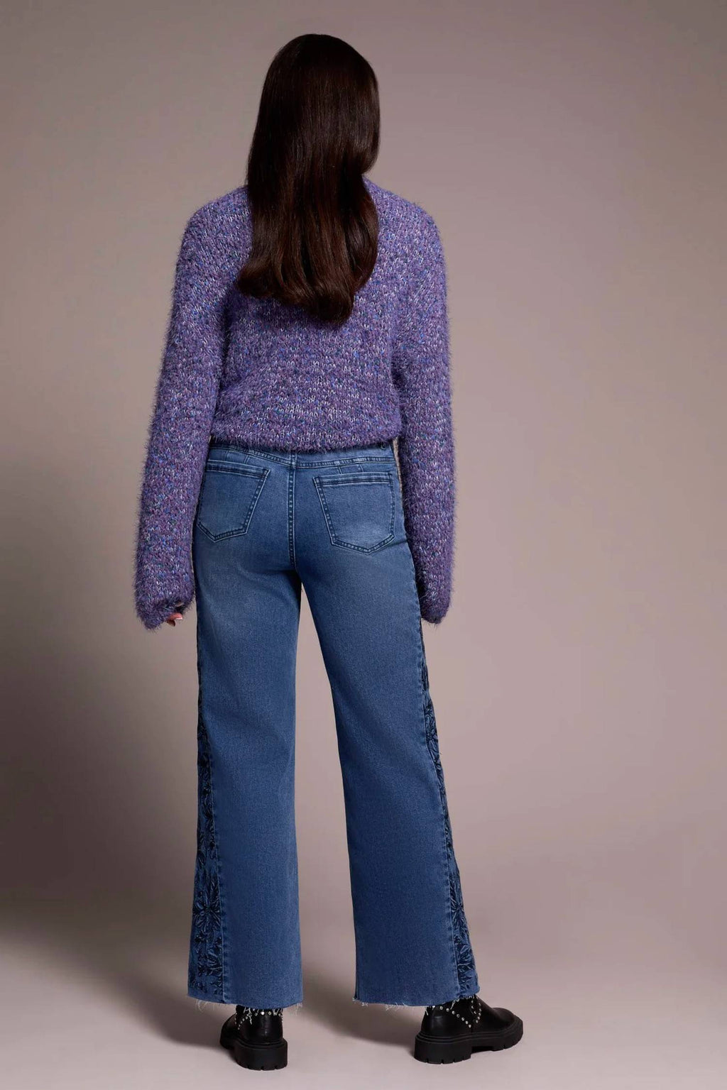 Tribal - Brooke High Rise Wide Leg Jeans With Side-Embroidery
