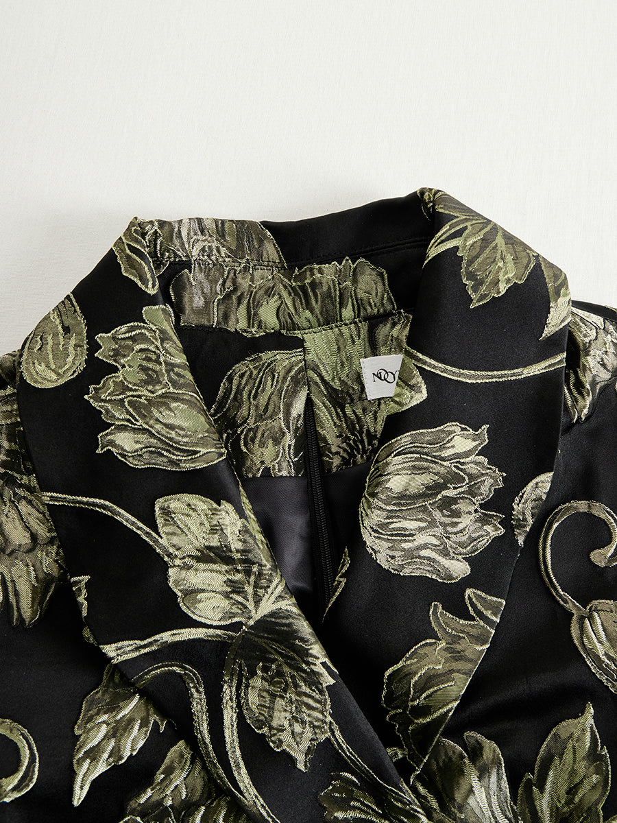 Mooyius Black & Gold Jacquard Floral Midi Dress