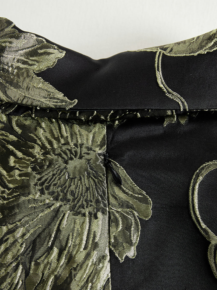 Mooyius Black & Gold Jacquard Floral Midi Dress