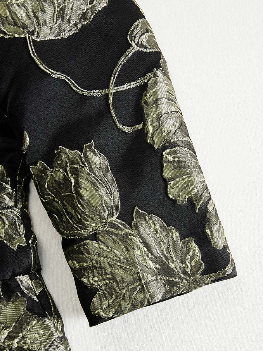 Mooyius Black & Gold Jacquard Floral Midi Dress