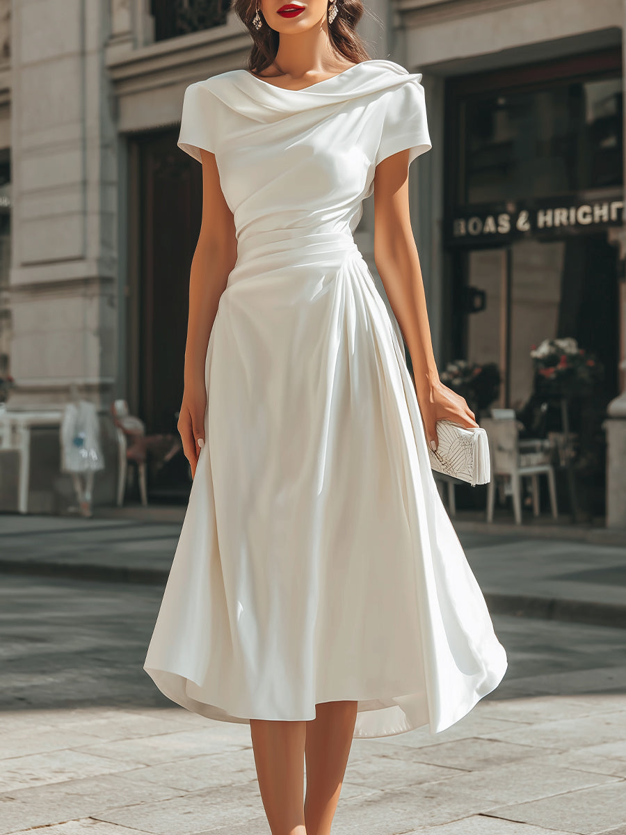 Draped Asymmetric Midi Dress