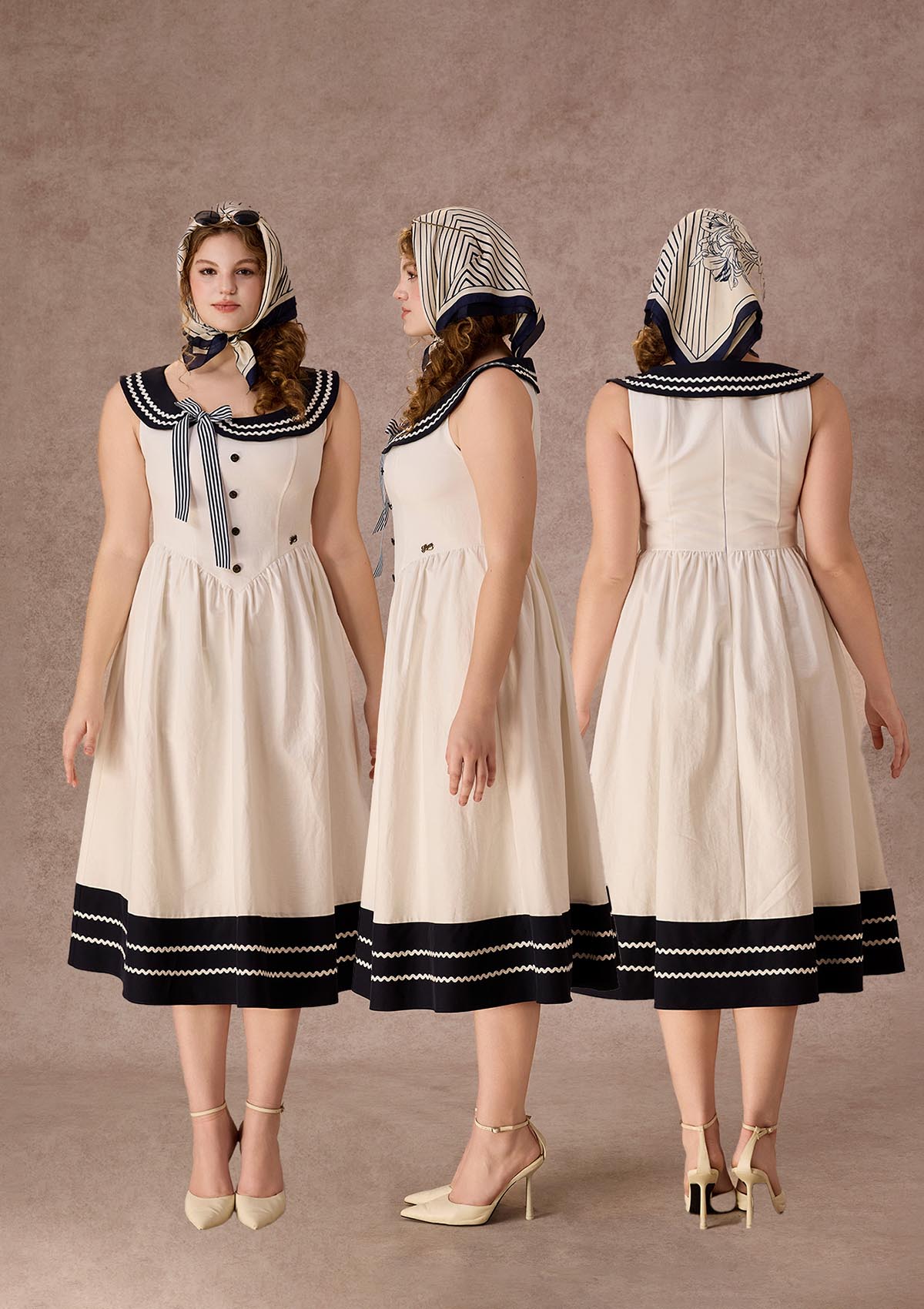 Curve&Plus Sailor Love Letter Dress(Navy)