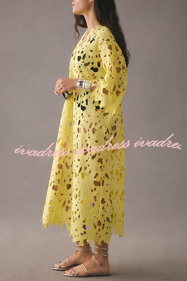 I Belong Here Floral Eyelet Lace Cover Up Beach Midi Dress