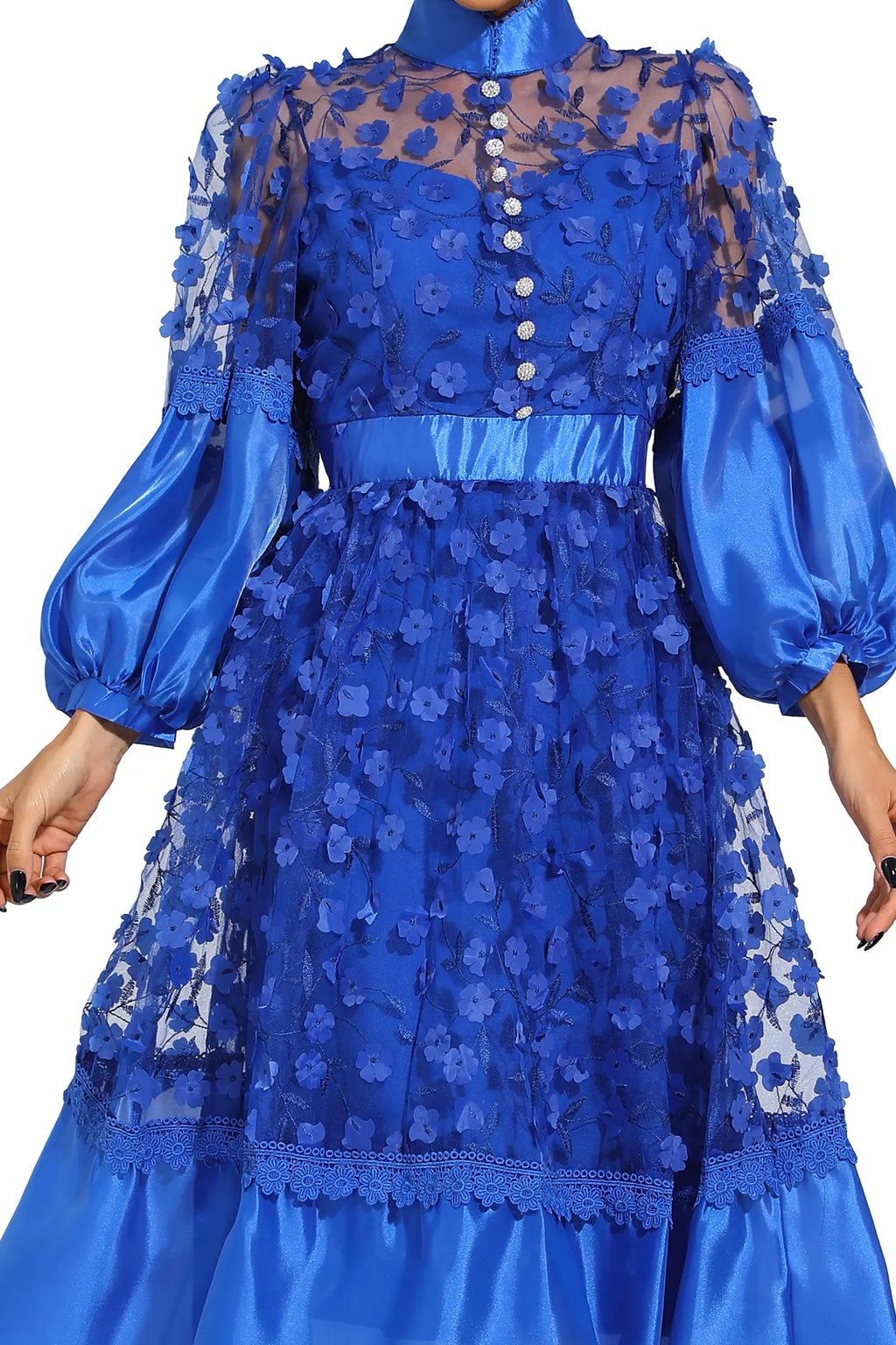 Lillie Blue Mesh Flower Midi Dress
