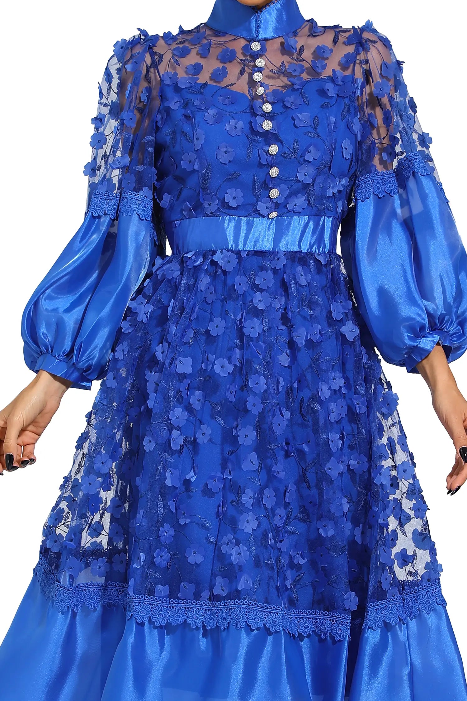 Lillie Blue Mesh Flower Midi Dress