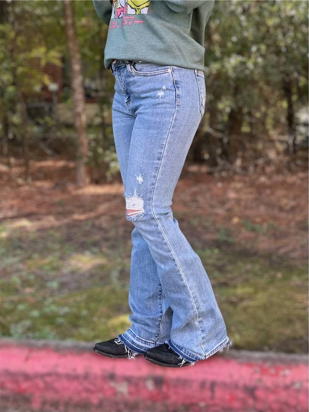 Judy Blue - Mid Rise Destroy & Released Hem Bootcut Denim Jean