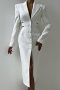 Statement Deep V Metal-Detail Blazer Midi Dress