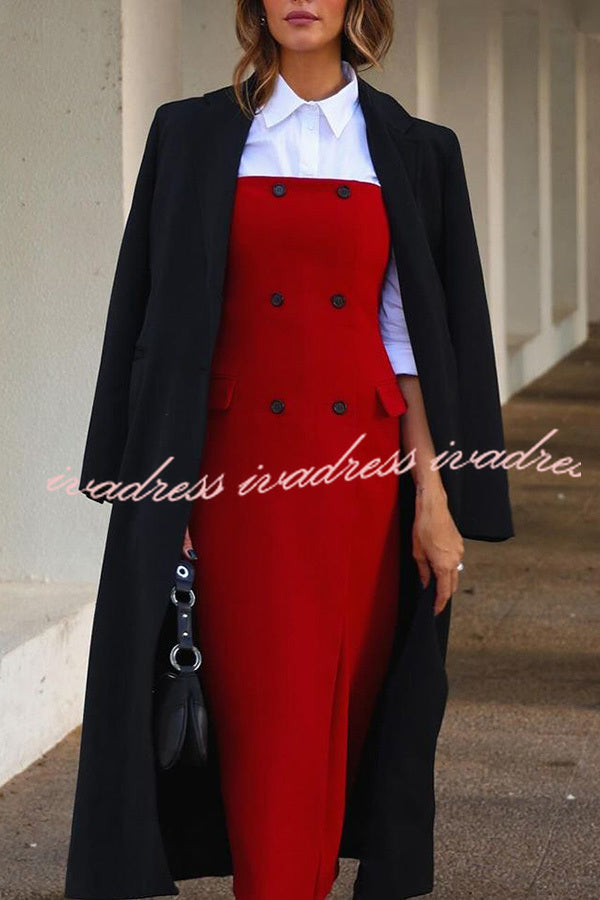 Admire Solid Color Pocket Button Back Zip Off Shoulder Midi Dress