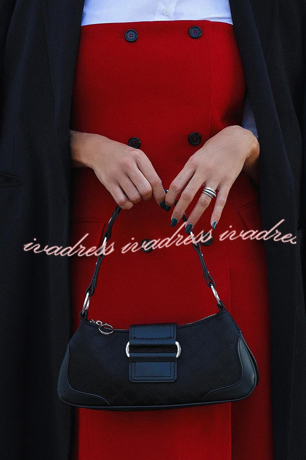 Admire Solid Color Pocket Button Back Zip Off Shoulder Midi Dress