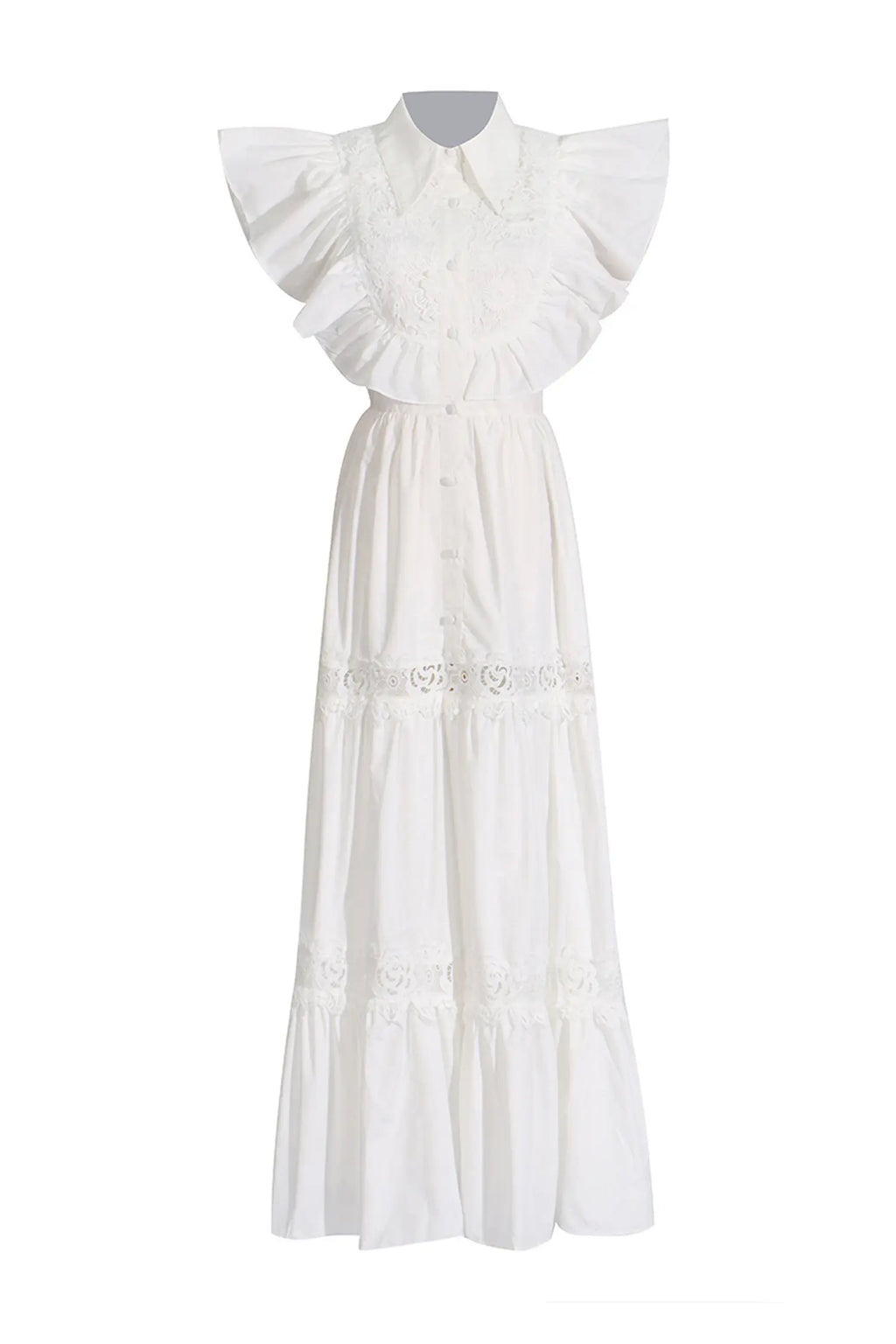 Wesley White Sleeveless Ruffle Midi Dress