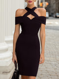 Elegant Cross-Neck Off-Shoulder Midi Dress