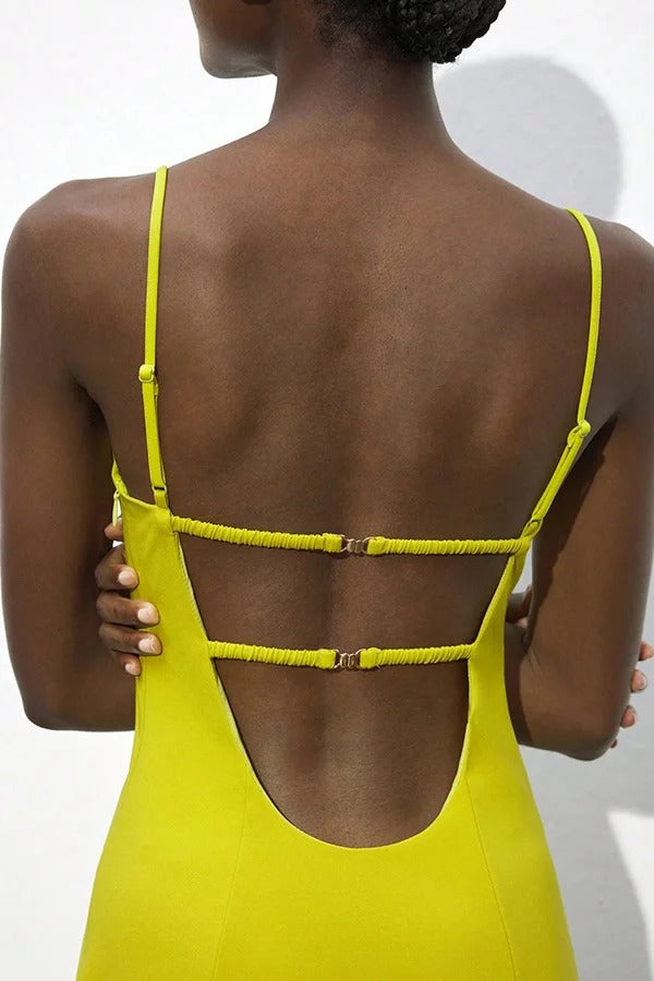 Sexy Hollow Strap Backless Slim Midi Dress
