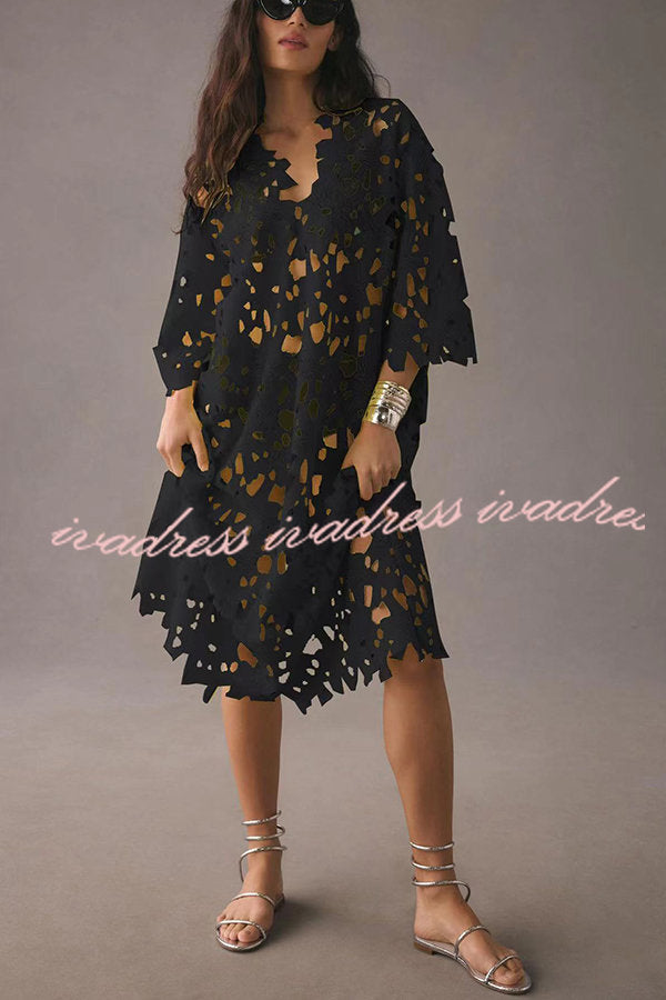 I Belong Here Floral Eyelet Lace Cover Up Beach Midi Dress
