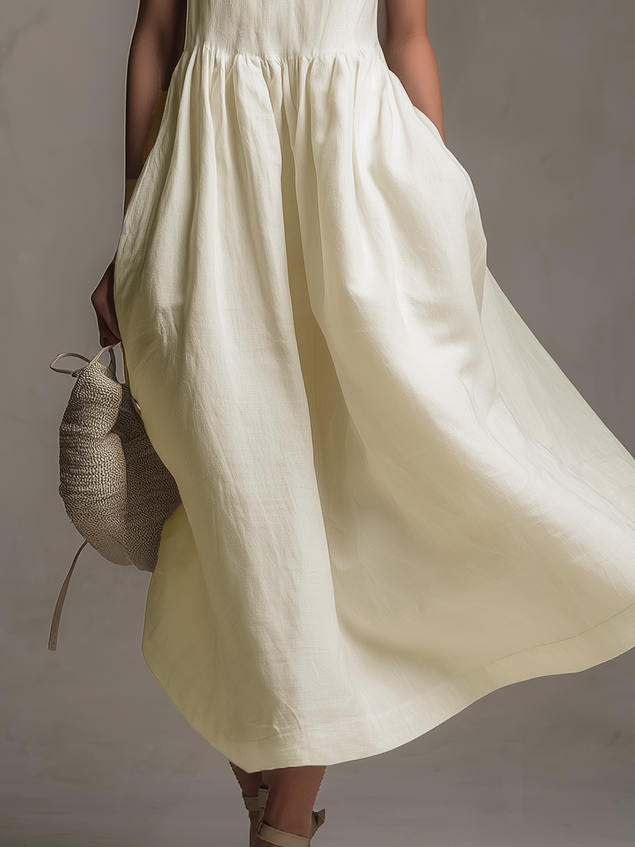 Elegant. Retro. Comfortable Round Neck Sleeveless Midi Dress